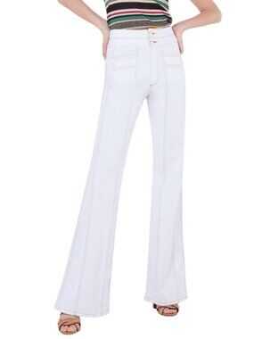 Veronica Beard Farrah High Rise Wide Leg Denim Jeans Women's 26 White Festival